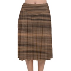 Texture Wood,dark Velvet Flared Midi Skirt