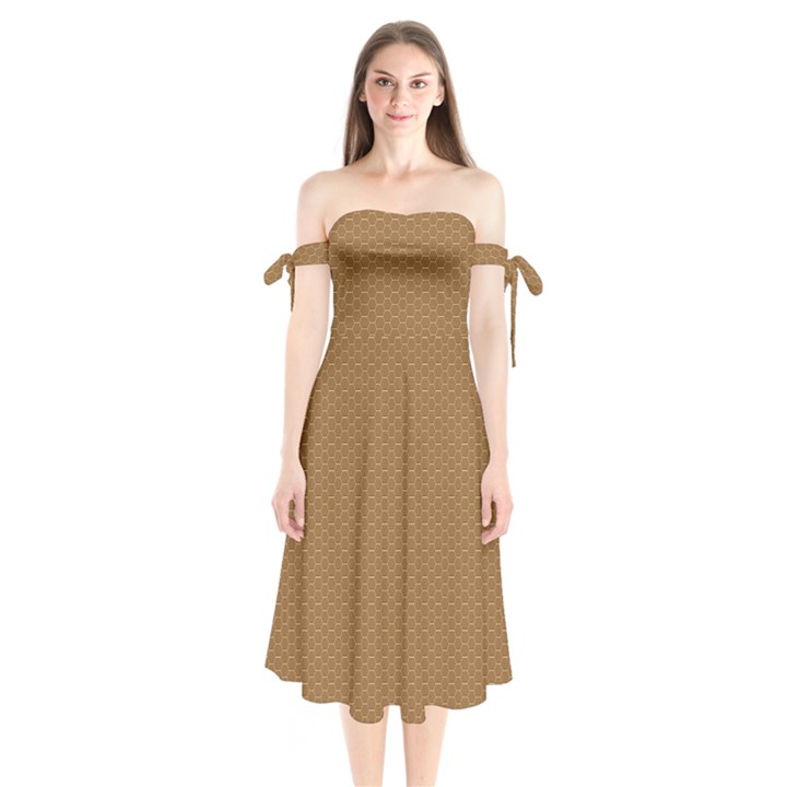 Template-wood Design Shoulder Tie Bardot Midi Dress