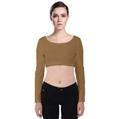 Template-wood Design Velvet Long Sleeve Crop Top by nateshop