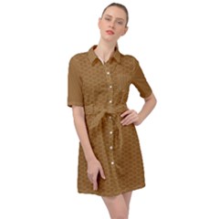 Template-wood Design Belted Shirt Dress by nateshop