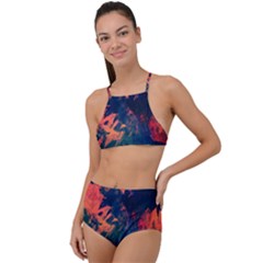 Background-abstrac Orange High Waist Tankini Set by nateshop