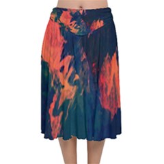 Background-abstrac Orange Velvet Flared Midi Skirt by nateshop