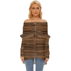 Texture Wood,dark Off Shoulder Chiffon Pocket Shirt by nateshop