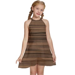 Texture Wood,dark Kids  Halter Collar Waist Tie Chiffon Dress by nateshop