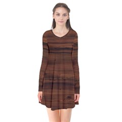 Texture-dark Wood Long Sleeve V-neck Flare Dress by nateshop