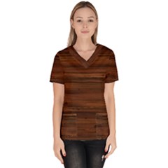 Texture-dark Wood Women s V-neck Scrub Top by nateshop