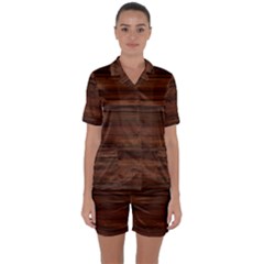 Texture-dark Wood Satin Short Sleeve Pajamas Set by nateshop