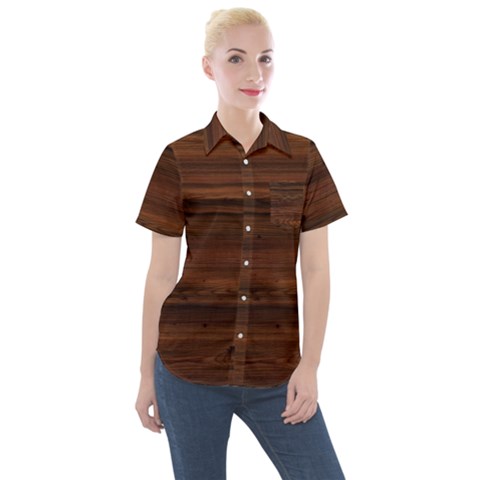 Texture-dark Wood Women s Short Sleeve Pocket Shirt by nateshop