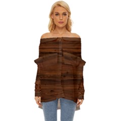 Texture-dark Wood Off Shoulder Chiffon Pocket Shirt by nateshop