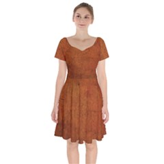 Brown Short Sleeve Bardot Dress by nateshop