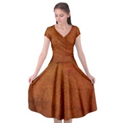 Brown Cap Sleeve Wrap Front Dress by nateshop