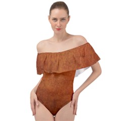 Brown Off Shoulder Velour Bodysuit  by nateshop