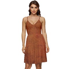 Brown V-neck Pocket Summer Dress 