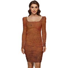 Brown Women Long Sleeve Ruched Stretch Jersey Dress