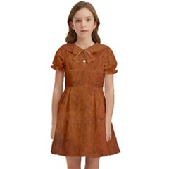 Brown Kids  Bow Tie Puff Sleeve Dress