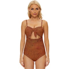 Brown Knot Front One-piece Swimsuit