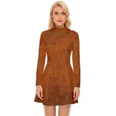 Brown Long Sleeve Velour Longline Dress