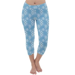 Snowflakes, White Blue Capri Winter Leggings  by nateshop