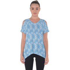 Snowflakes, White Blue Cut Out Side Drop Tee by nateshop