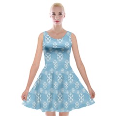 Snowflakes, White Blue Velvet Skater Dress by nateshop