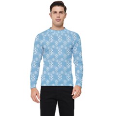 Snowflakes, White Blue Men s Long Sleeve Rash Guard