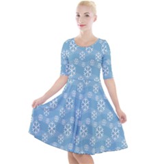 Snowflakes, White Blue Quarter Sleeve A-line Dress by nateshop