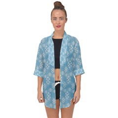 Snowflakes, White Blue Open Front Chiffon Kimono by nateshop