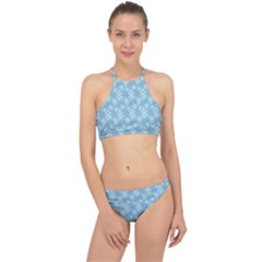 Snowflakes, White Blue Racer Front Bikini Set by nateshop