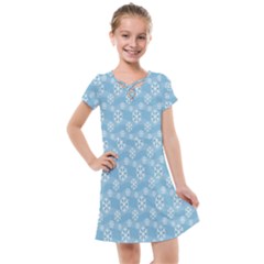 Snowflakes, White Blue Kids  Cross Web Dress