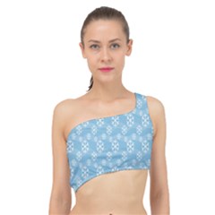 Snowflakes, White Blue Spliced Up Bikini Top 