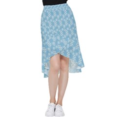 Snowflakes, White Blue Frill Hi Low Chiffon Skirt by nateshop