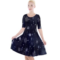 Snowflakes,white,black Quarter Sleeve A-line Dress by nateshop