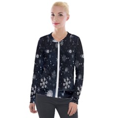 Snowflakes,white,black Velvet Zip Up Jacket by nateshop