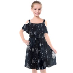 Snowflakes,white,black Kids  Cut Out Shoulders Chiffon Dress by nateshop