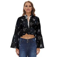 Snowflakes,white,black Boho Long Bell Sleeve Top by nateshop