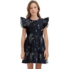 Snowflakes,white,black Kids  Winged Sleeve Dress