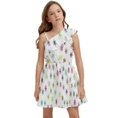 Snowflakes,colors Of The Rainbow Kids  One Shoulder Party Dress by nateshop