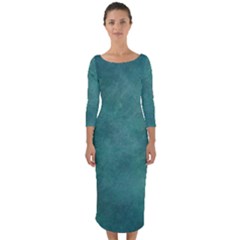 Dark Green Abstract Quarter Sleeve Midi Bodycon Dress