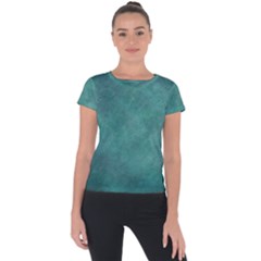 Dark Green Abstract Short Sleeve Sports Top 