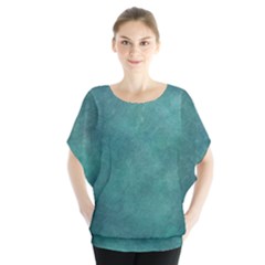 Dark Green Abstract Batwing Chiffon Blouse