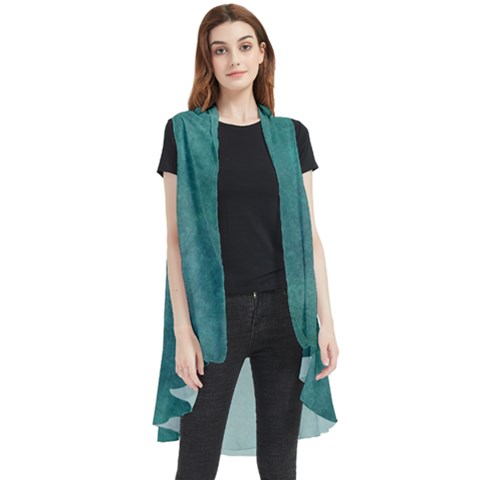 Dark Green Abstract Sleeveless Chiffon Waistcoat Shirt by nateshop