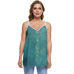 Dark Green Abstract Casual Spaghetti Strap Chiffon Top