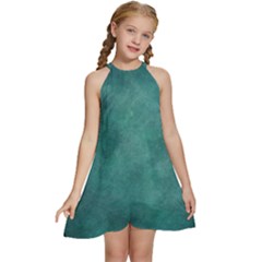 Dark Green Abstract Kids  Halter Collar Waist Tie Chiffon Dress