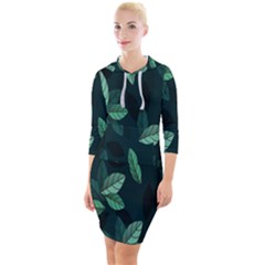 Leaves Quarter Sleeve Hood Bodycon Dress by nateshop