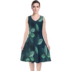 Leaves V-neck Midi Sleeveless Dress  by nateshop