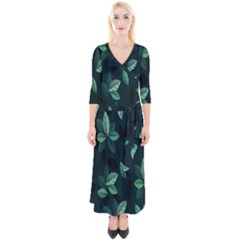 Leaves Quarter Sleeve Wrap Maxi Dress by nateshop