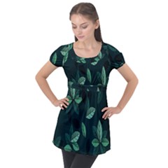 Leaves Puff Sleeve Tunic Top by nateshop