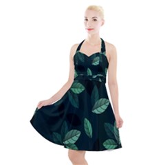 Leaves Halter Party Swing Dress 