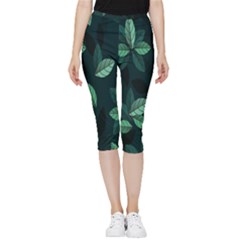 Leaves Inside Out Lightweight Velour Capri Leggings  by nateshop