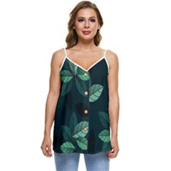 Leaves Casual Spaghetti Strap Chiffon Top